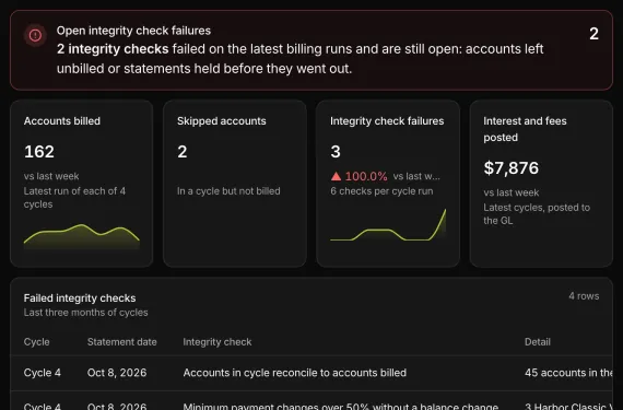 Card Billing and Collections Cockpit running on sample data