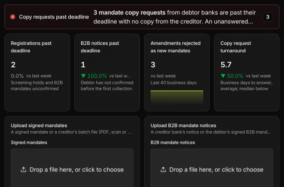Direct Debit Mandate Hub running on sample data