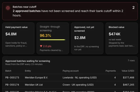 Payment Control Tower running on sample data