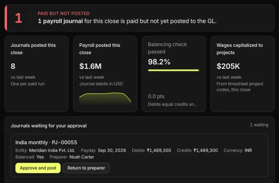 Payroll Close and Controls running on sample data