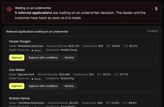 Point-of-Sale Finance Monitor running on sample data