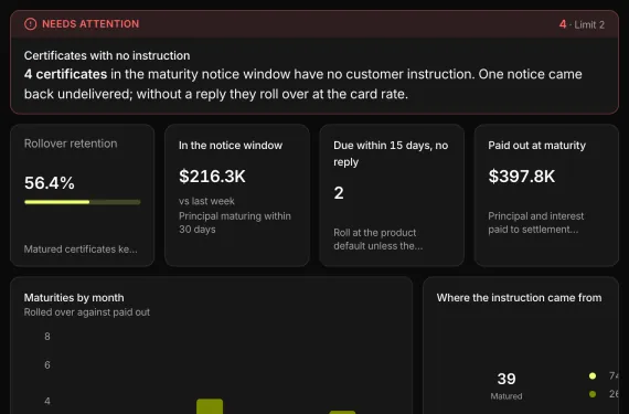 Retail Term Deposit Lifecycle Monitor running on sample data