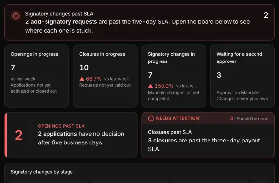 Savings Account Operations Hub running on sample data