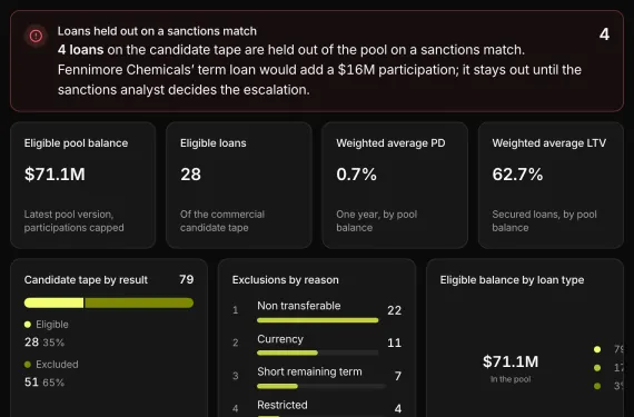 Securitisation Pool Workbench running on sample data
