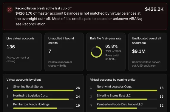 Virtual Account Manager running on sample data