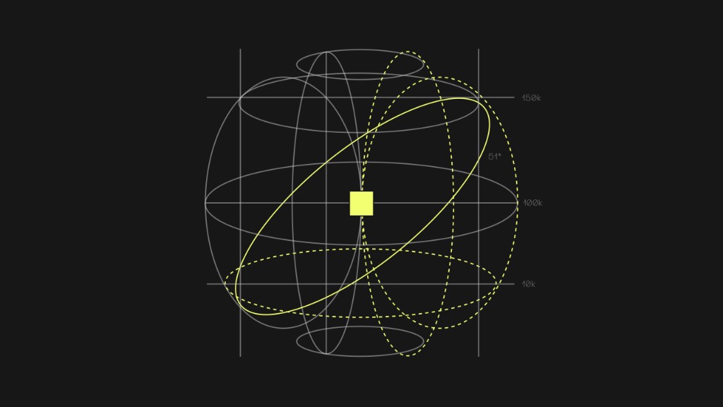 Abstract dark banner: yellow focal point and orbital lines, AI automation in manufacturing
