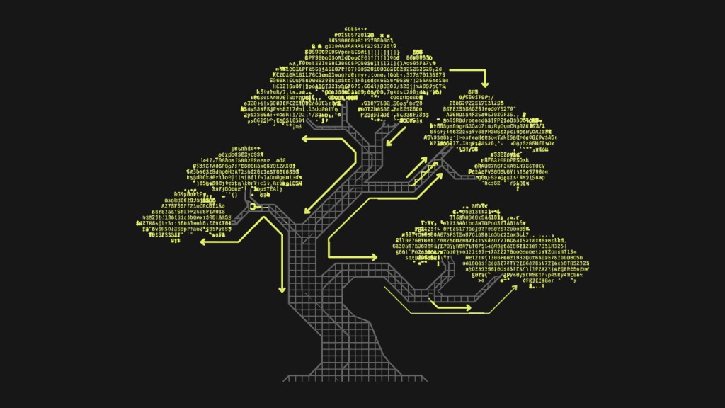Stylized bonsai with wireframe branches, glowing yellow code clusters, and arrows representing AI workflow orchestration in enterprises