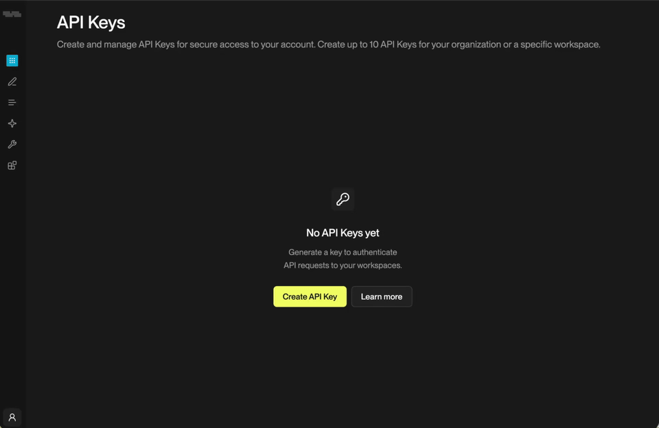 API key creation and management in Kognitos