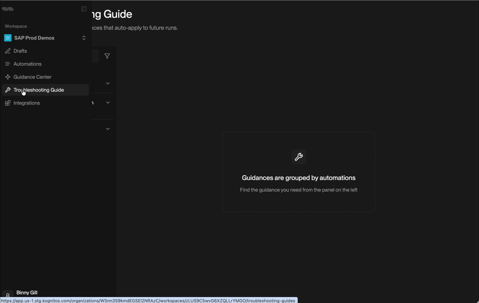 Resolution Playbook and Guidance Center in Kognitos