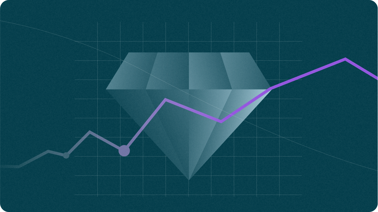 Image of diamond to represent value, with a metric line graph going through it to represent performance tracking and measurable success