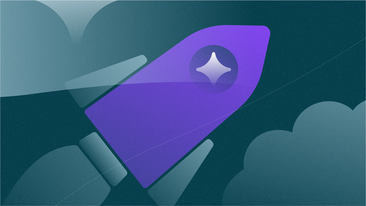 A rocket launching forward with a guiding star ahead, symbolizing the accelerated, intelligent progress teams achieve with Workflow Automation