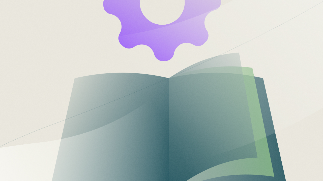An open book symbolizing a guide, with a gear icon above it representing process automation, visually supporting a title about an automation guide.