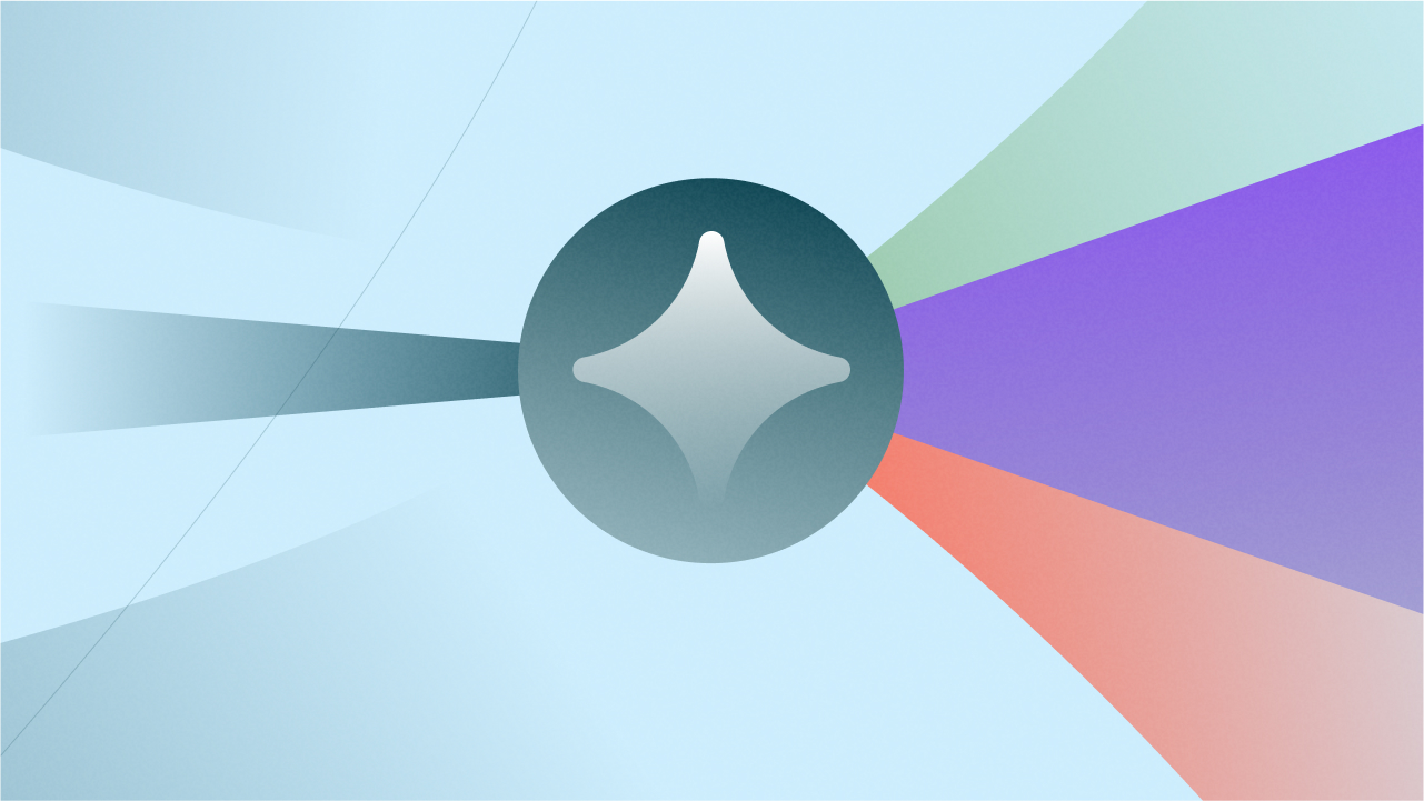 A dark line enters an AI symbol, transforming into multiple colorful lines emanating from the other side, illustrating a single input yielding numerous enhanced outputs through AI transformation.