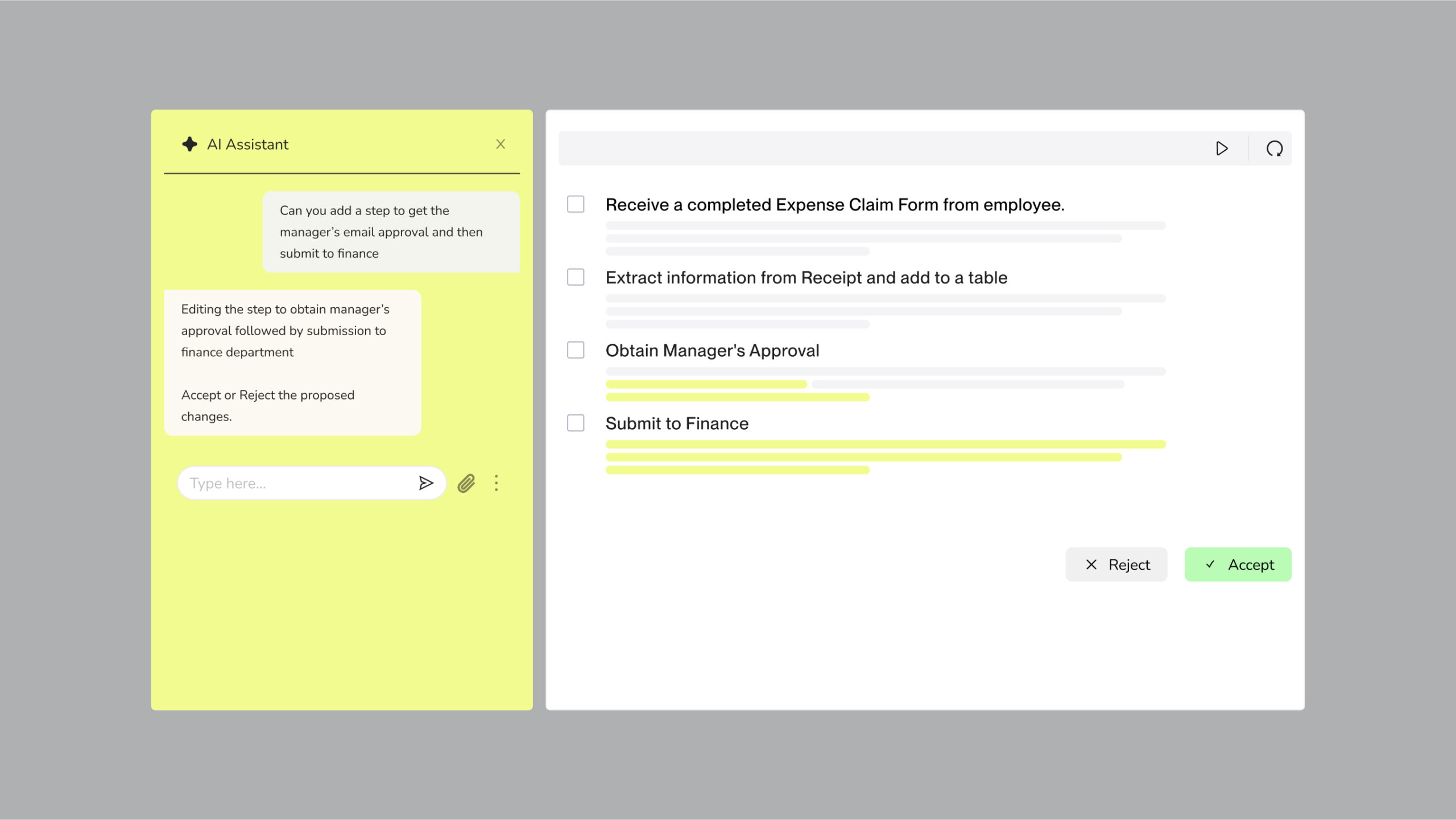 Image of Kognitos platform step 1 in creating an AI agent